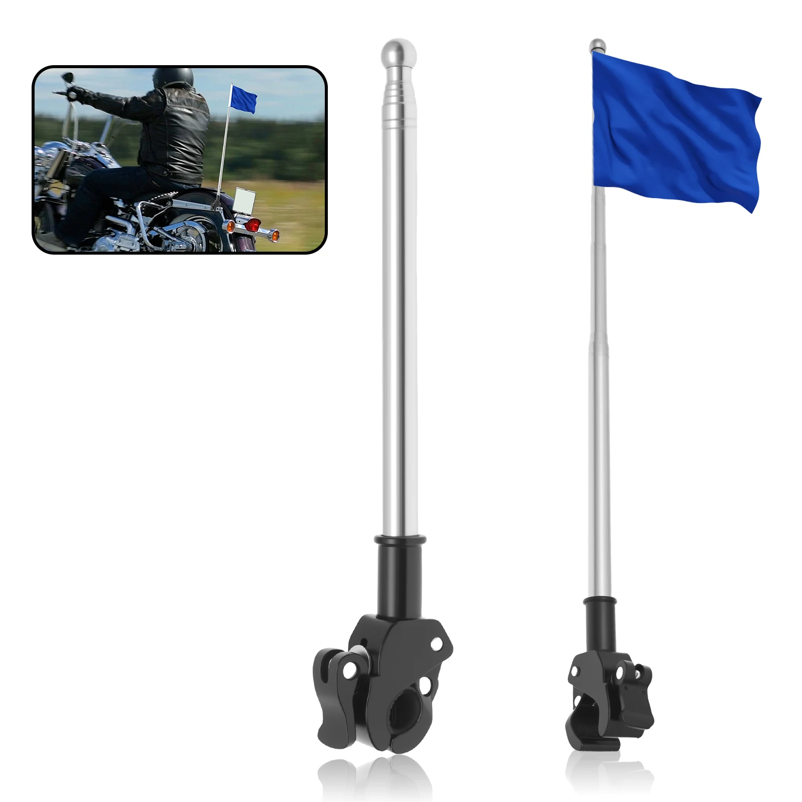 Cycling Gear Shelf - 2Pcs Motorcycle Flagpole Universal Telescopic Mountain